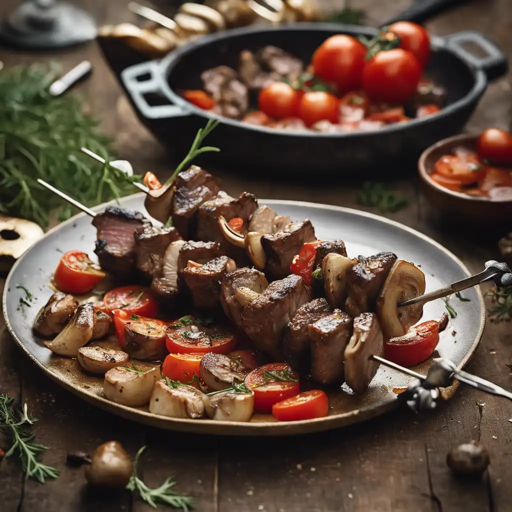 Carne and Mushroom Kebabs with Tomatoes