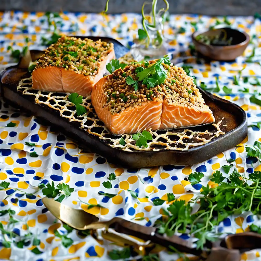 Salmon Duo with Focaccia Crumble and Ginger