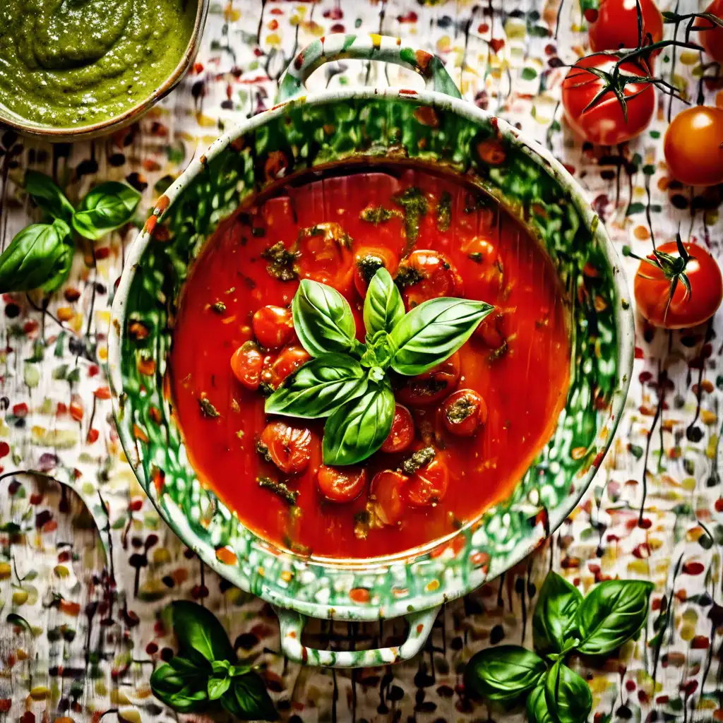 Roasted Tomato Soup with Basil Pesto