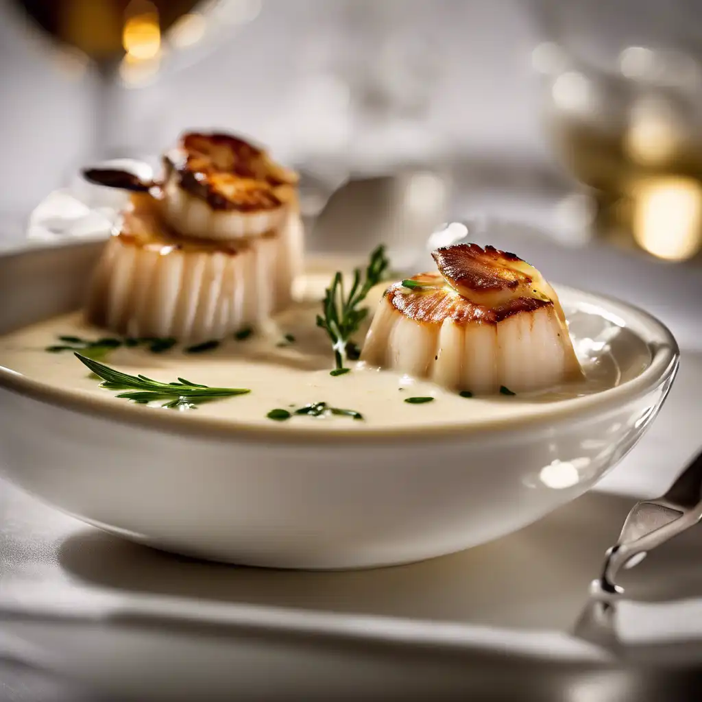 Flambéed Scallops with Mascarpone Fondue