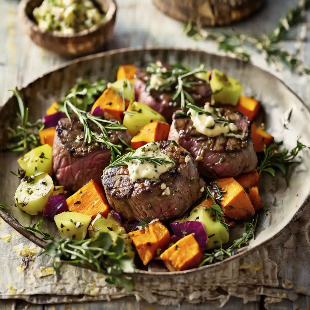 Herb Butter Mignon Medallions with Sweet Potato Salad