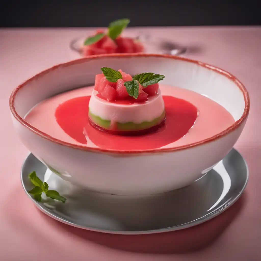 Graviola Pudding with Watermelon Coulis