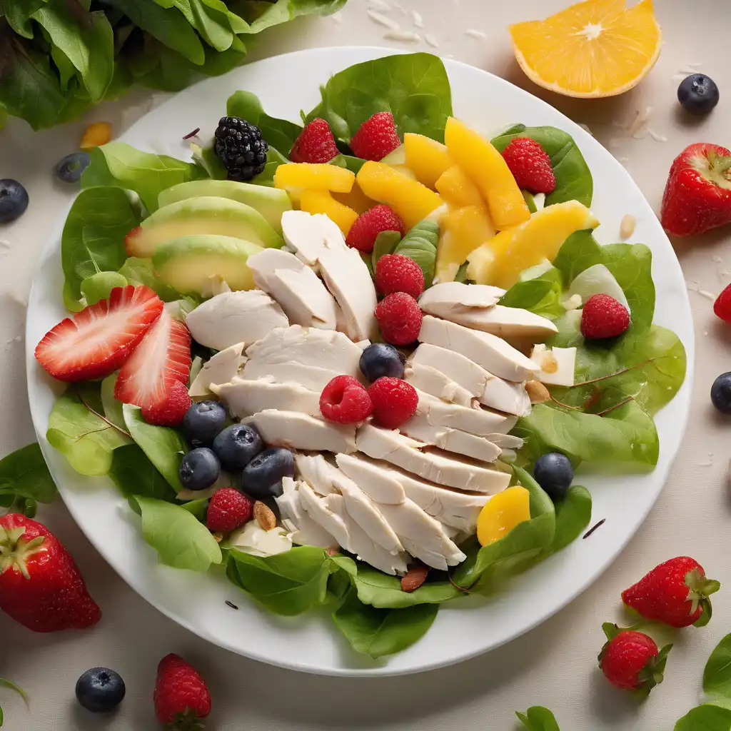 White Chicken Salad with Leaves and Fruits