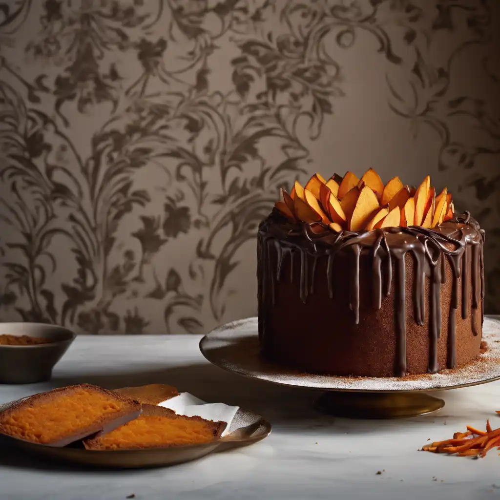 Sweet Potato Cake with Chocolate Frosting and Chocolate Ganache Topping