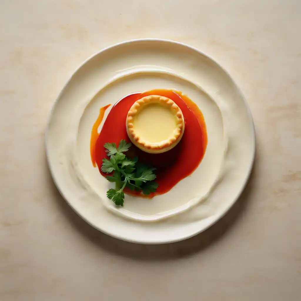 Brie and Cream Cheese Flan with Cold Tomato Sauce