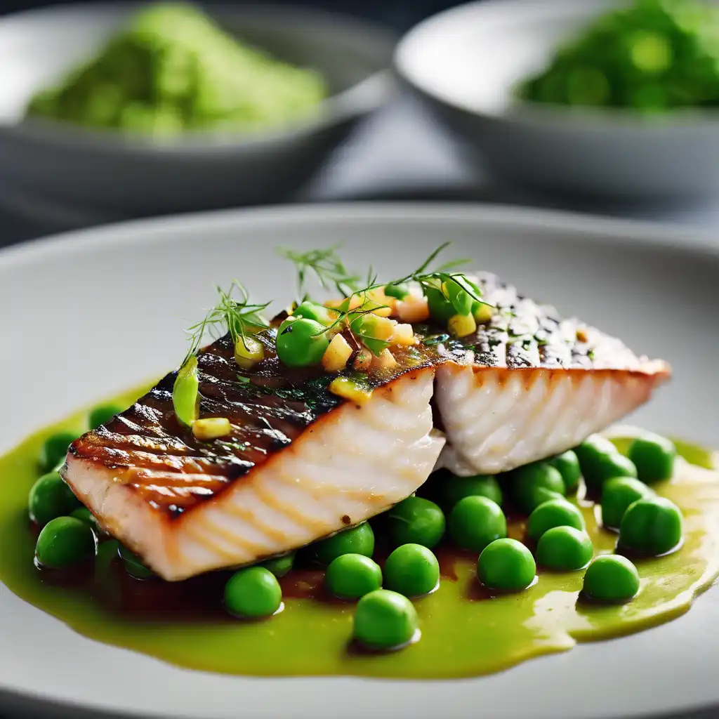 Grilled Fish with Peas and Hamhock Sauce