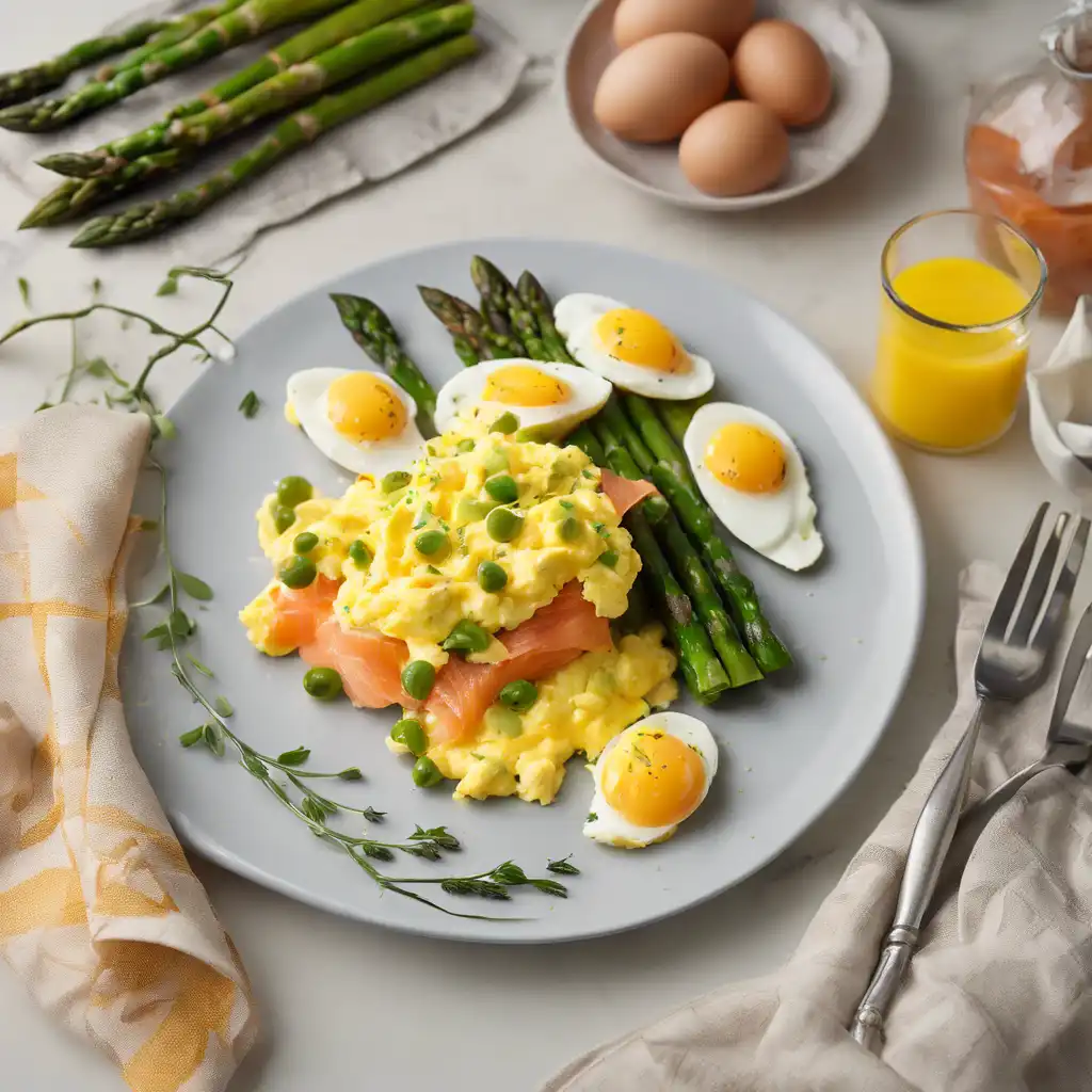 Smoked Salmon Scrambled Eggs with Asparagus