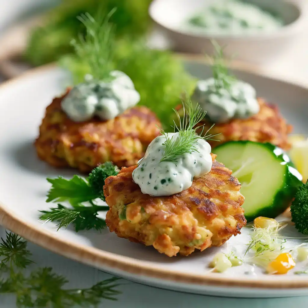 Tuna Fritters with Cucumber Dill Sauce