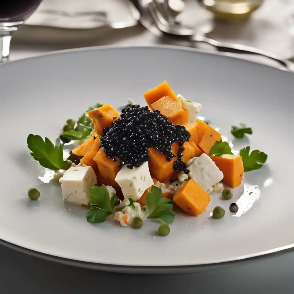 Sweet Potato Salad with Cod and Caviar