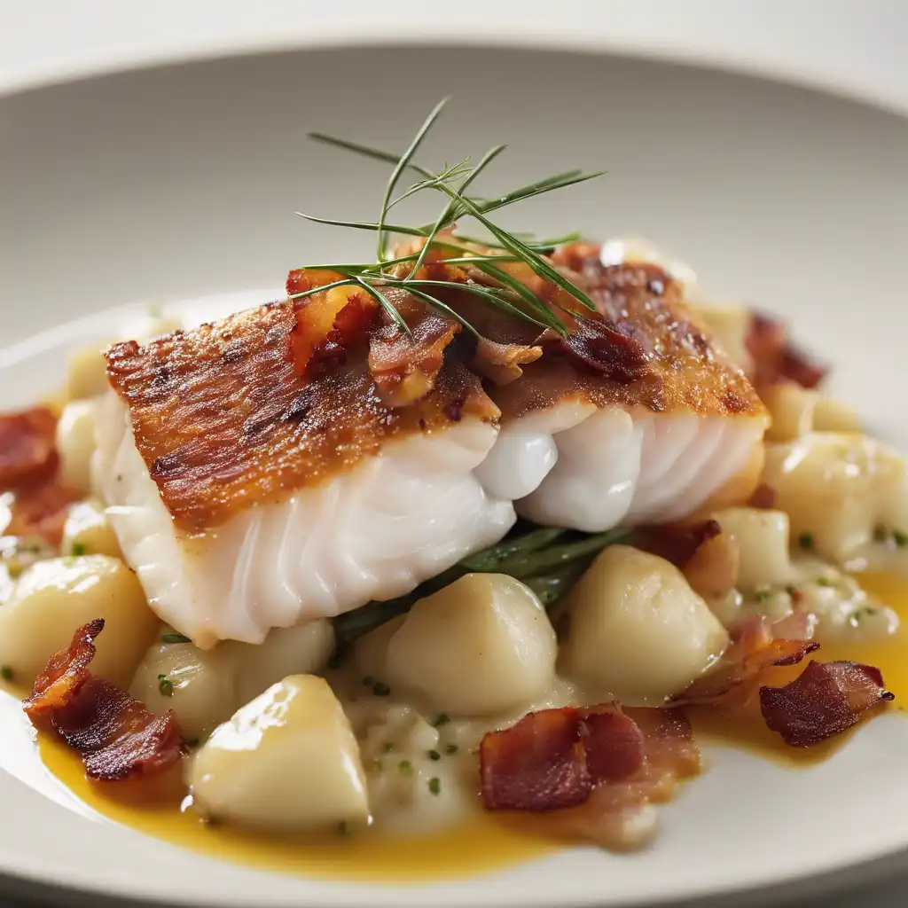 Baked Cod with Yucca, Abalone, and Bacon