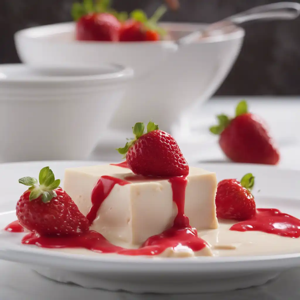 White Fudge with Strawberry Sauce