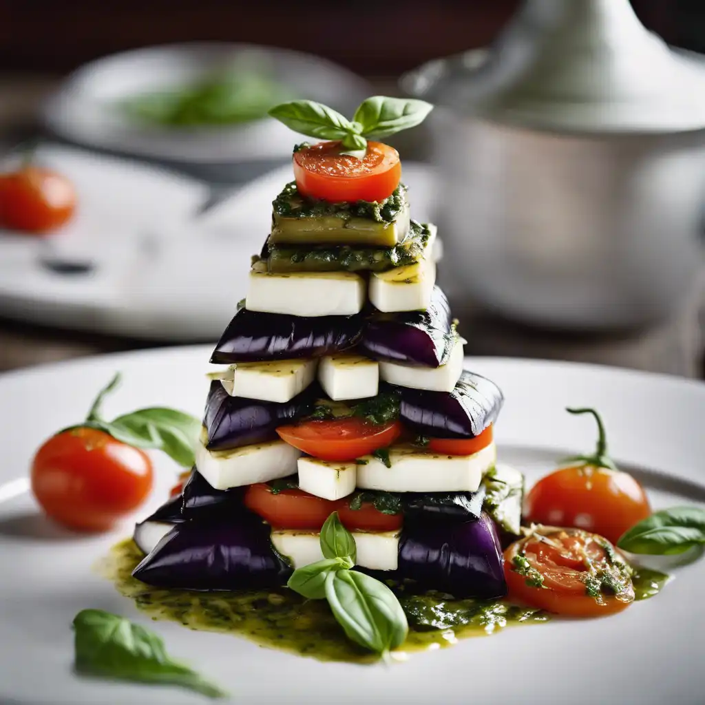 Eggplant and Mozzarella Pyramid with Basil Vinaigrette from Bahia