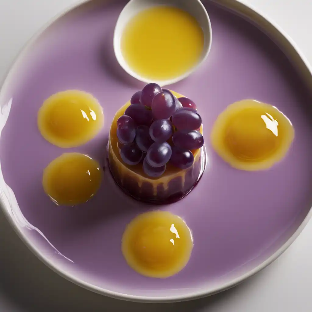 Grape Pudding with Passionfruit Syrup