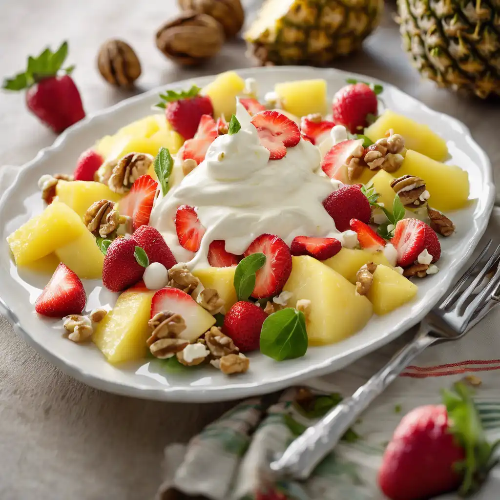 Pineapple, Strawberry, Pear, and Walnut Salad with Lime Cream