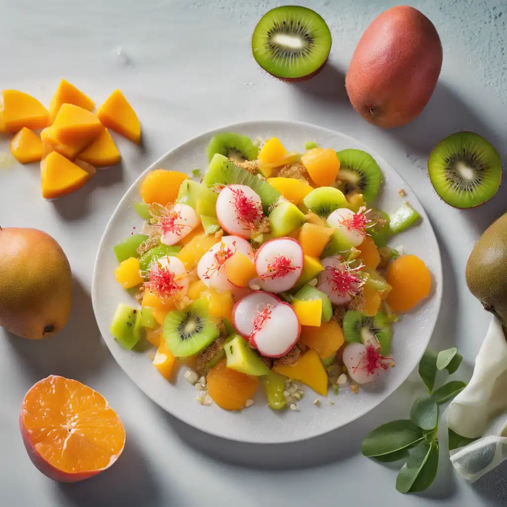 Lychee, Mango, Kiwi, and Tangerine Salad with Crunchy Farofa