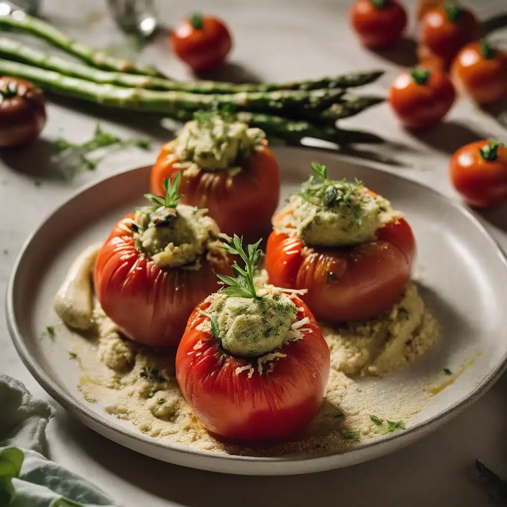 Stuffed Tomatoes with Cassava Flour, Palm Heart, and Asparagus