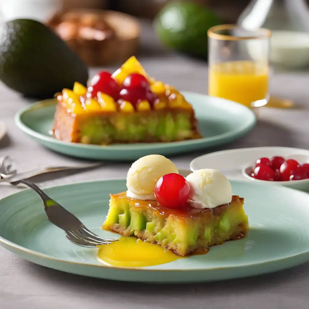 Avocado and Pineapple Upside-Down Cake with Ice Cream