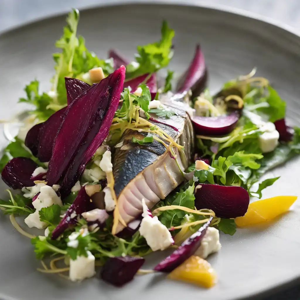 Smoked Mackerel Salad with Beetroot, Celery Root, and Horseradish Cream