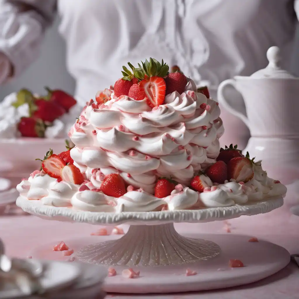 Whipped Cream and Strawberry Meringue Cake