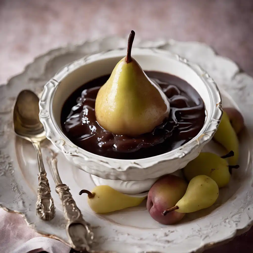 Pear Compote with Chocolate Sauce