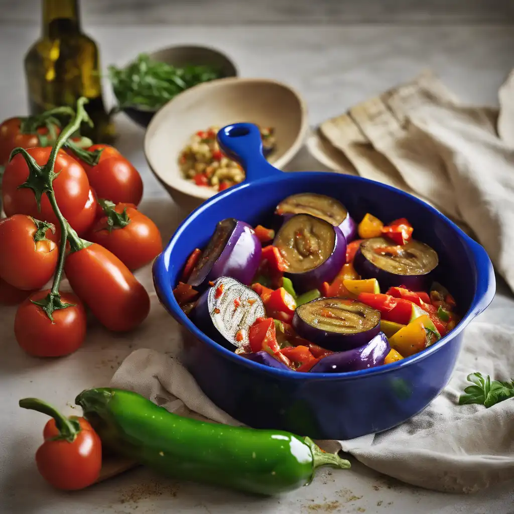 Foto de Berinjela com tomate e pimentão