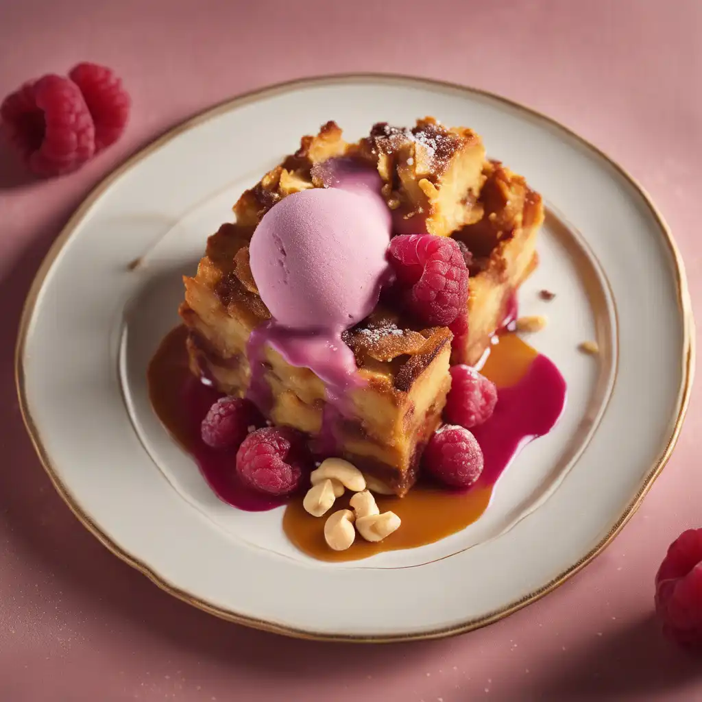 Peanut Bread Pudding with Raspberry Gelato