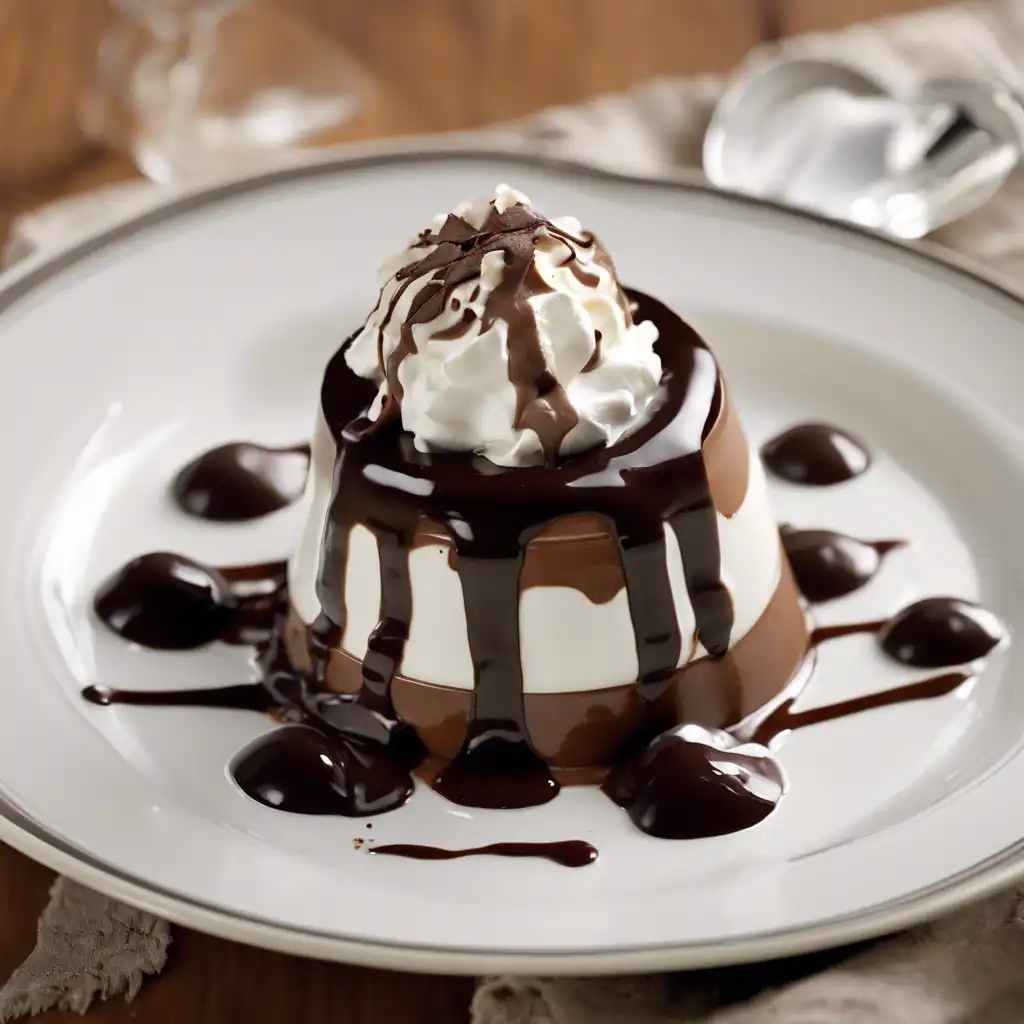 Chocolate Pudding with Whipped Cream and Chocolate Sauce