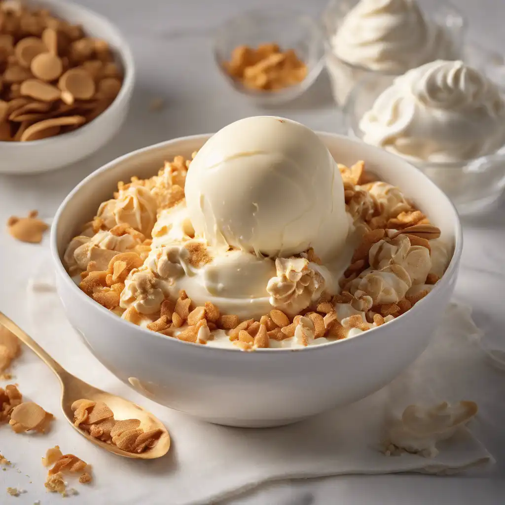 Peanut Pudding with Vanilla Ice Cream and Cornflake Crunch