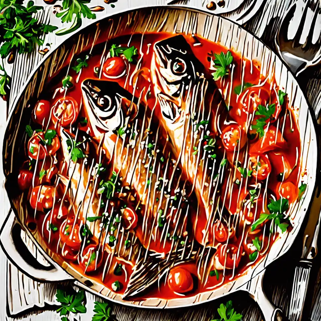 Fish Portion with Tomato and Olive Sauce