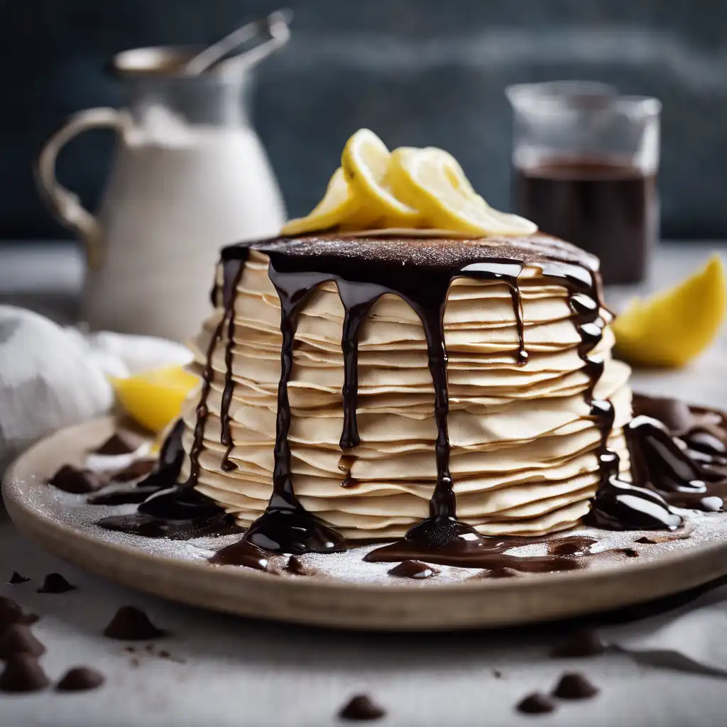 Crepe Cake with Chocolate Sauce