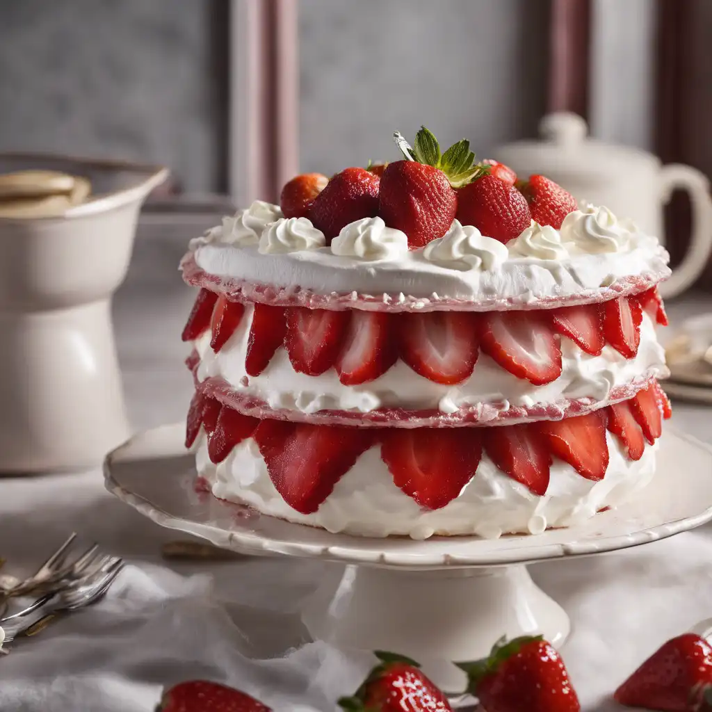 Moist English-Style Cake with Strawberry Filling and Whipped Cream