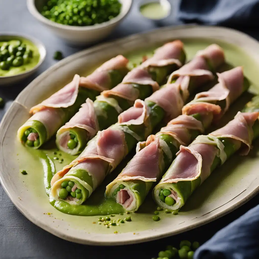 Asparagus and Ham Roll-Ups with Pea Puree