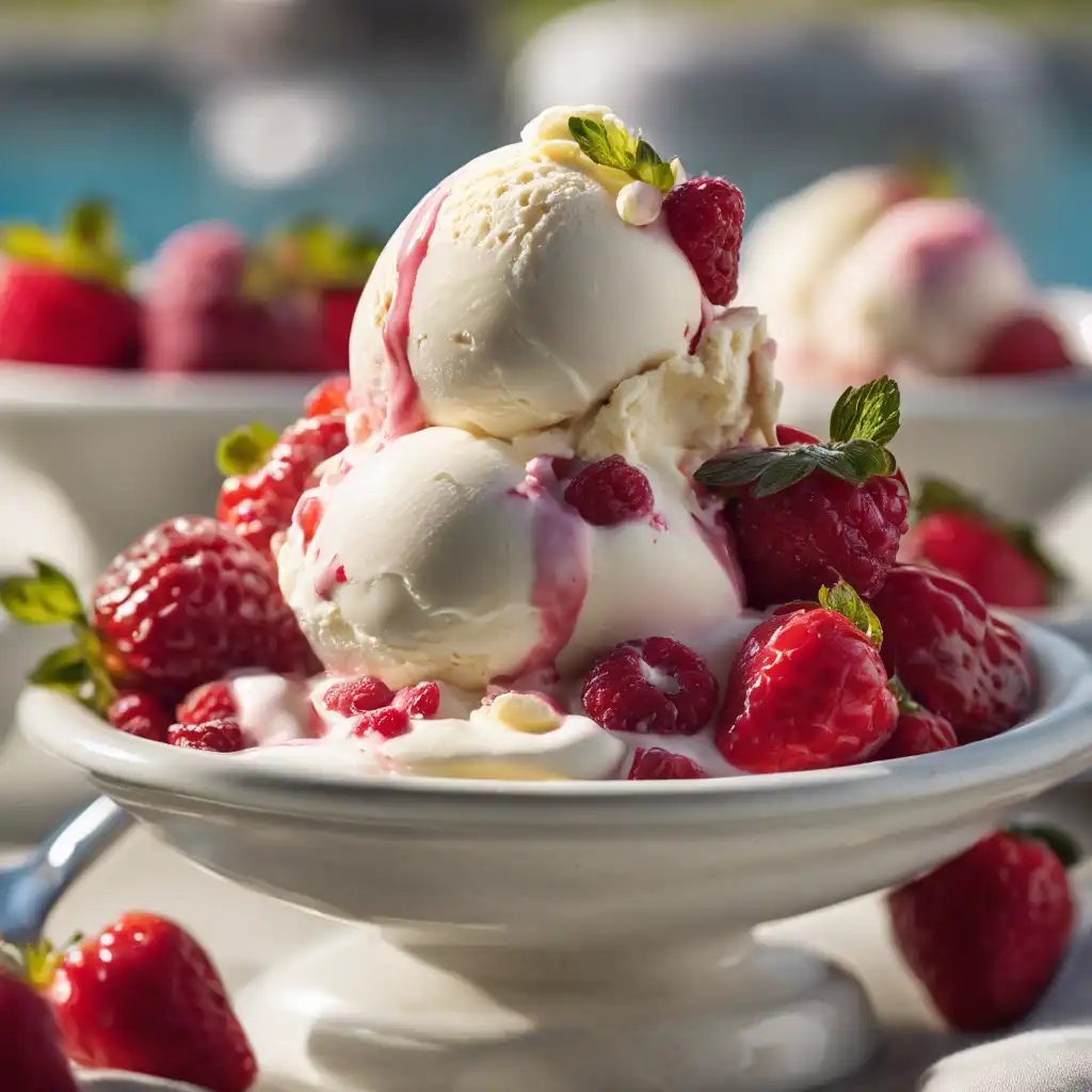 Tahoe Ice Cream Sundae with Strawberries and Raspberries