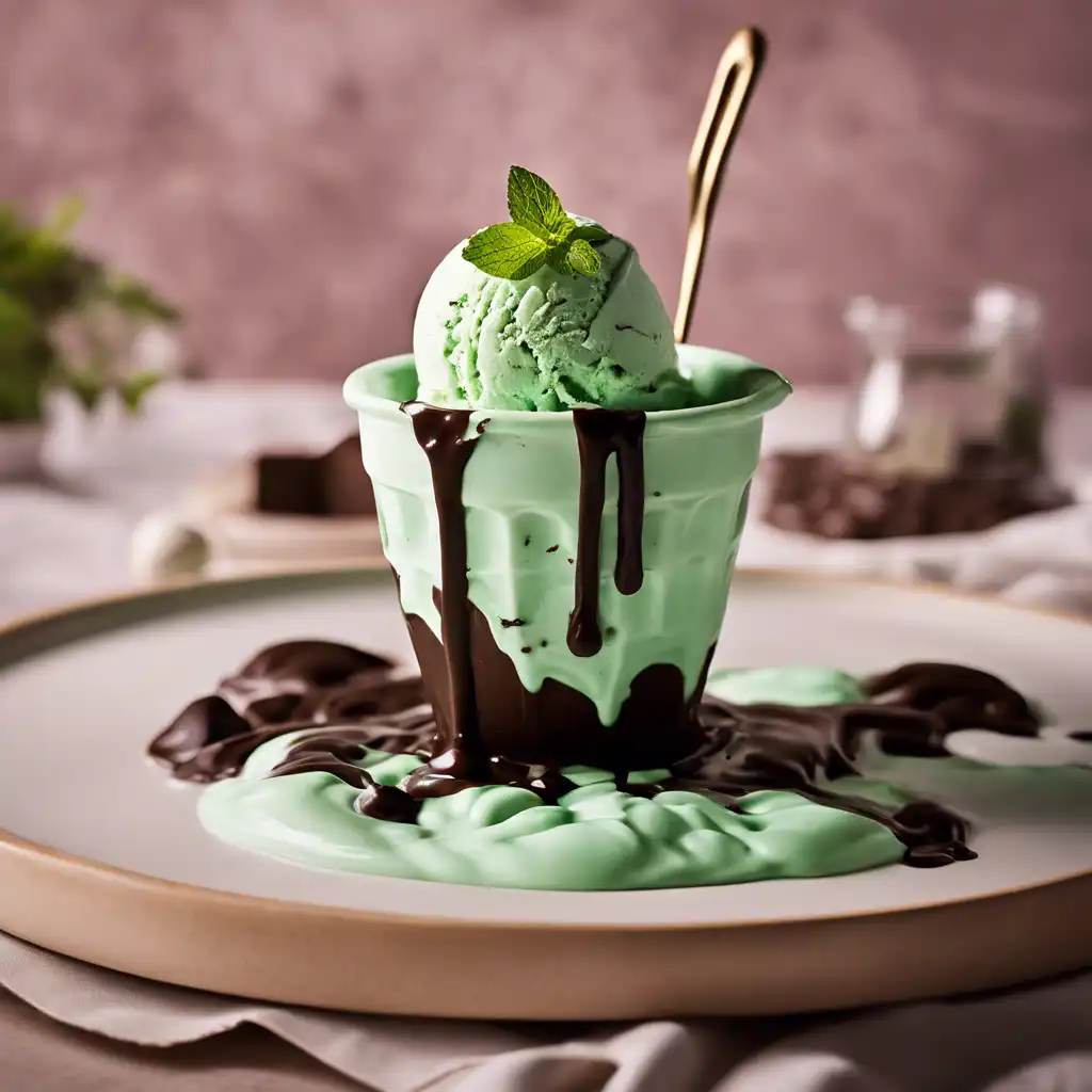 Mint Ice Cream with Chocolate Sauce