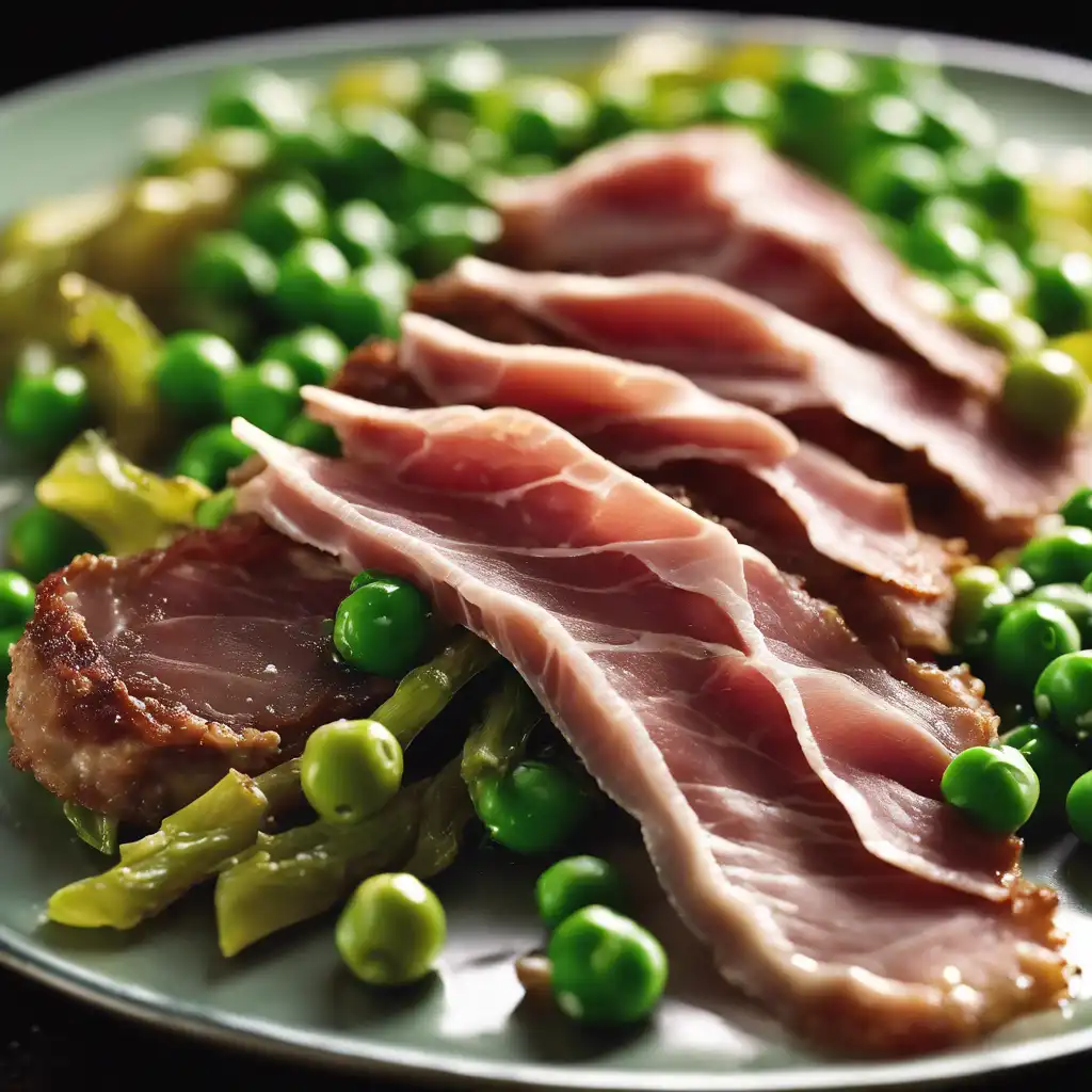 Filets of Veal with Raw Prosciutto, Escarole, and Garden Peas