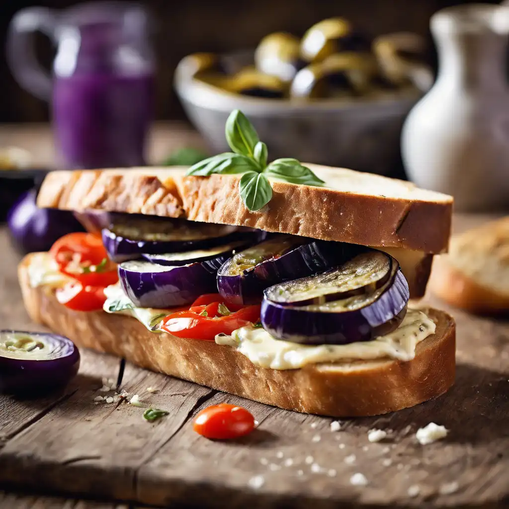 Cheese, Tomato, and Eggplant Sandwich