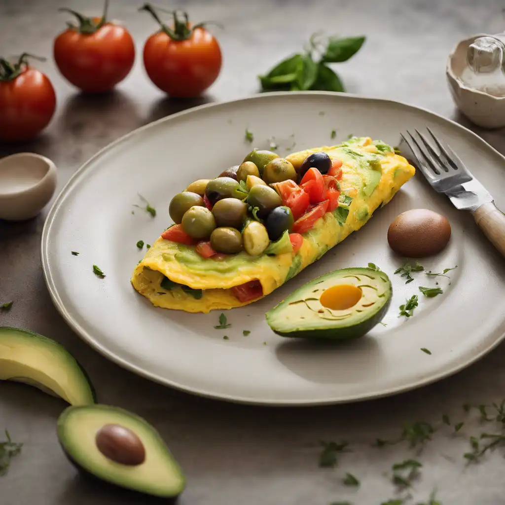 Tomato, Avocado, and Olive Omelette