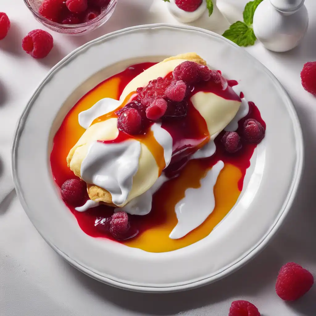 Flambéed Cream-Filled Omelette with Raspberry Gelée and Chantilly Cream