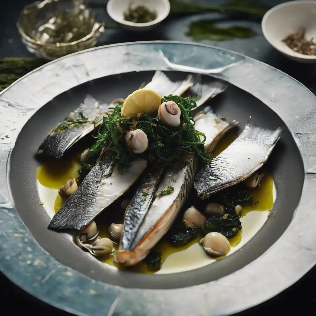 Lubina en papillot with seaweed and clams (Note: Lubina is a non-existent fish in Brazil, but can be substituted with other firm-fleshed fish such as namorado, badejo, or robalo.)