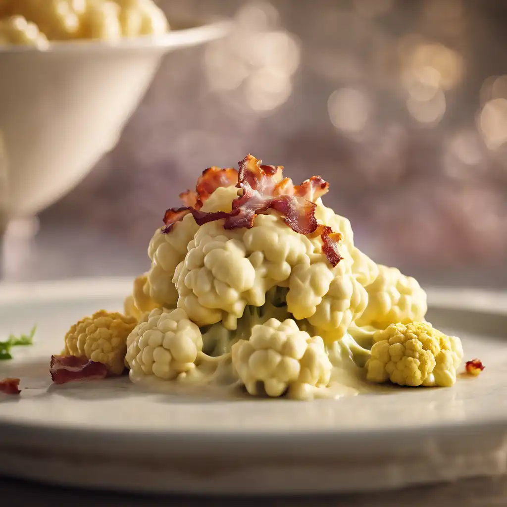 Flower Cauliflower with Bacon in Cheese Sauce