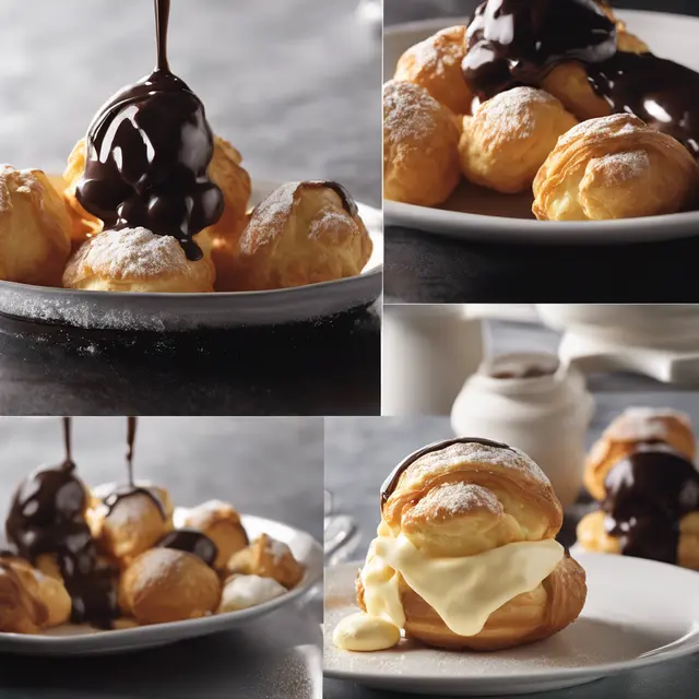 Foto de Cream Puffs with Ice Cream and Chocolate Sauce