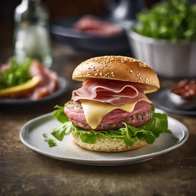 Foto de Ham and Prosciutto Burger with Green Cornmeal