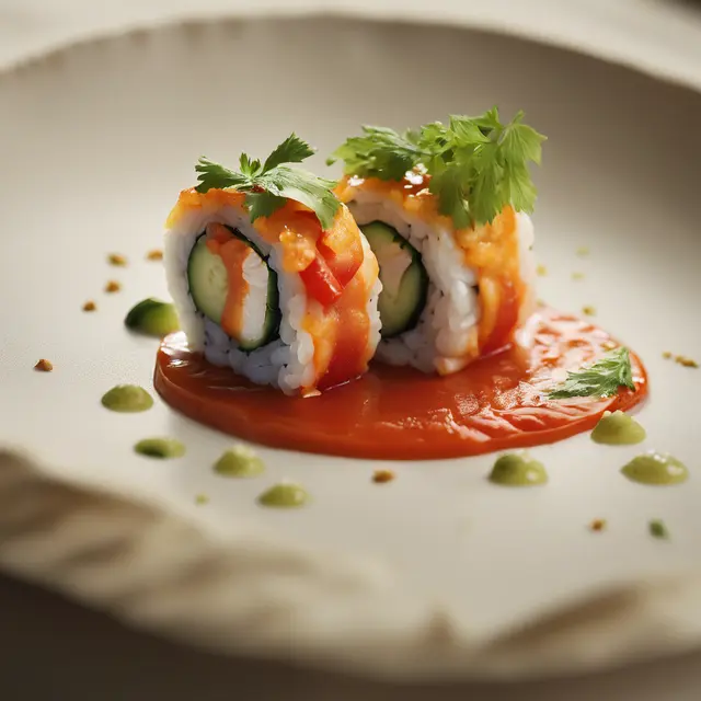 Foto de Fish Roll with Cucumber and Tomato Sauce