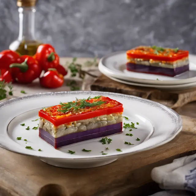 Foto de Layered Eggplant and Red Pepper Terrine in the French Style