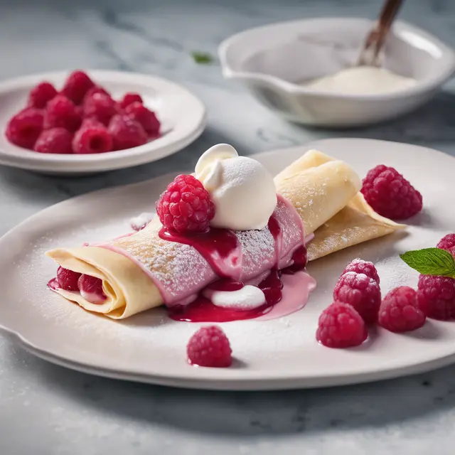 Foto de Raspberry Crepe with Cream and Gelato