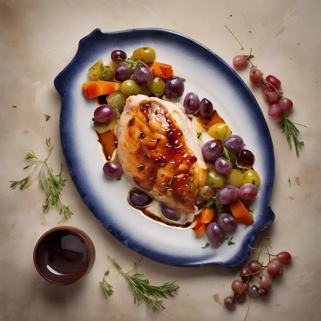 Foto de Flambéed Chicken Breast with Vegetables and Grapes