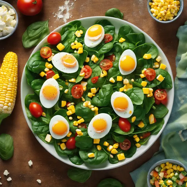 Foto de Green Salad with Corn, Eggs, Tomato, and Spinach