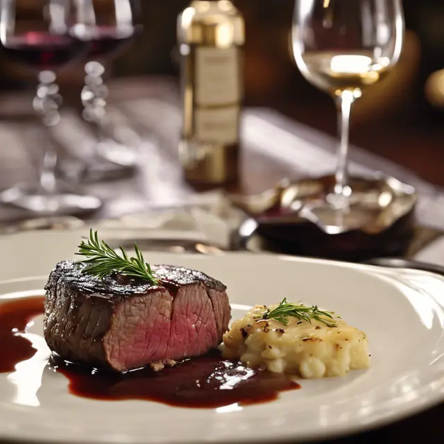 Foto de Tender Filet Mignon with Wine and Onion Gratin