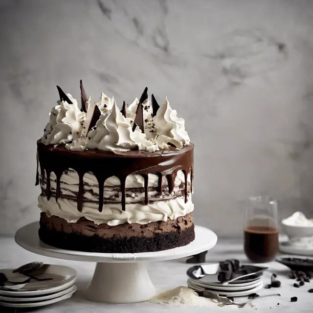 Foto de Mocha Cake with White and Black Chocolate Filling and Whipped Cream Frosting