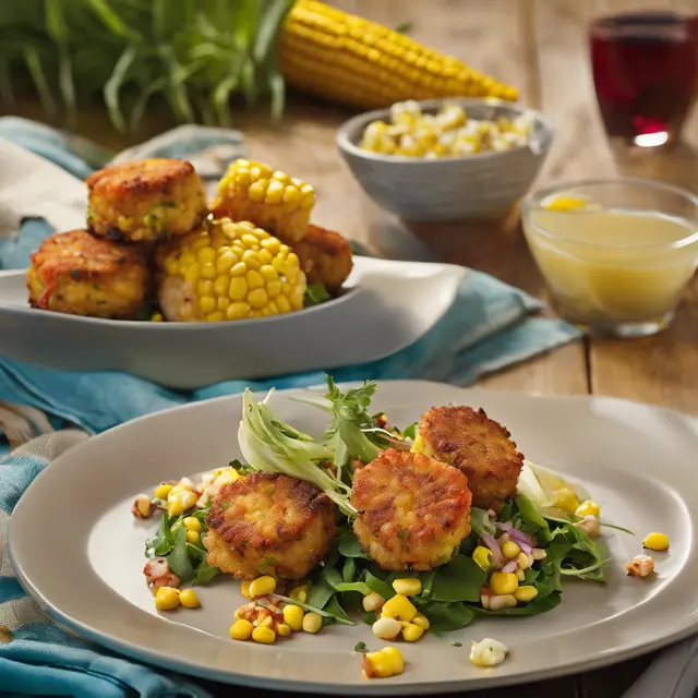 Foto de Surf and Turf Shrimp Cakes with Corn-Of-The-Cob Salad